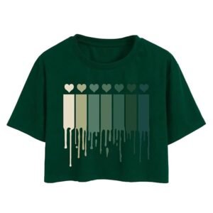TOPLOT Heart Printed Round Neck Crop Top for Women