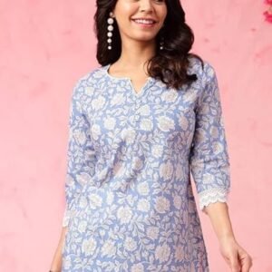 Women's Trendy Floral Print Topper Kurti | Short Kurti with 3/4 Sleeves – Stylish & Comfortable|| Kurta for Women
